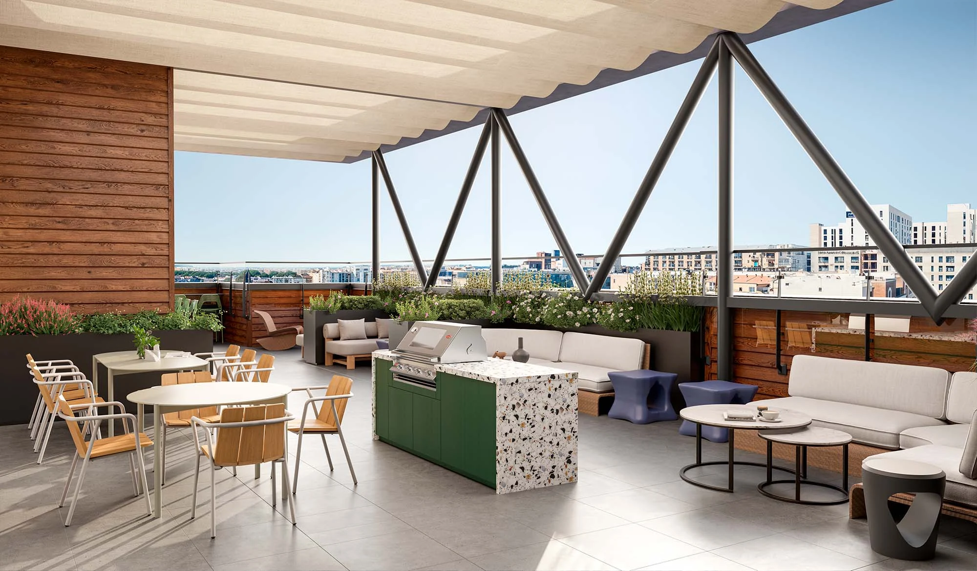 Sky Deck at The Marshall Tempe's luxury ASU off-campus student apartments, featuring a grill and ample seating