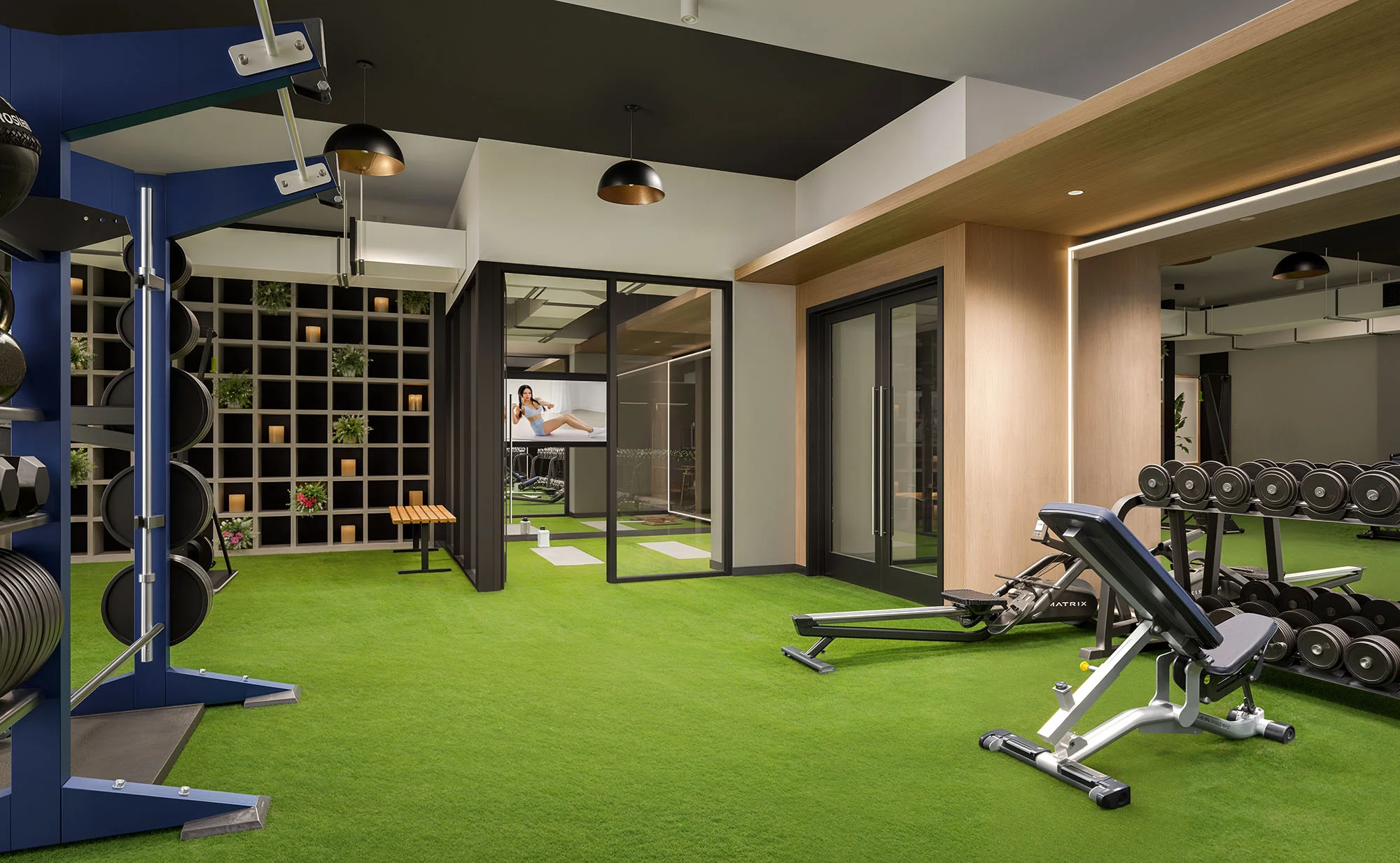 Fitness Center free wights area at The Marshall Tempe's luxury ASU off-campus student apartments