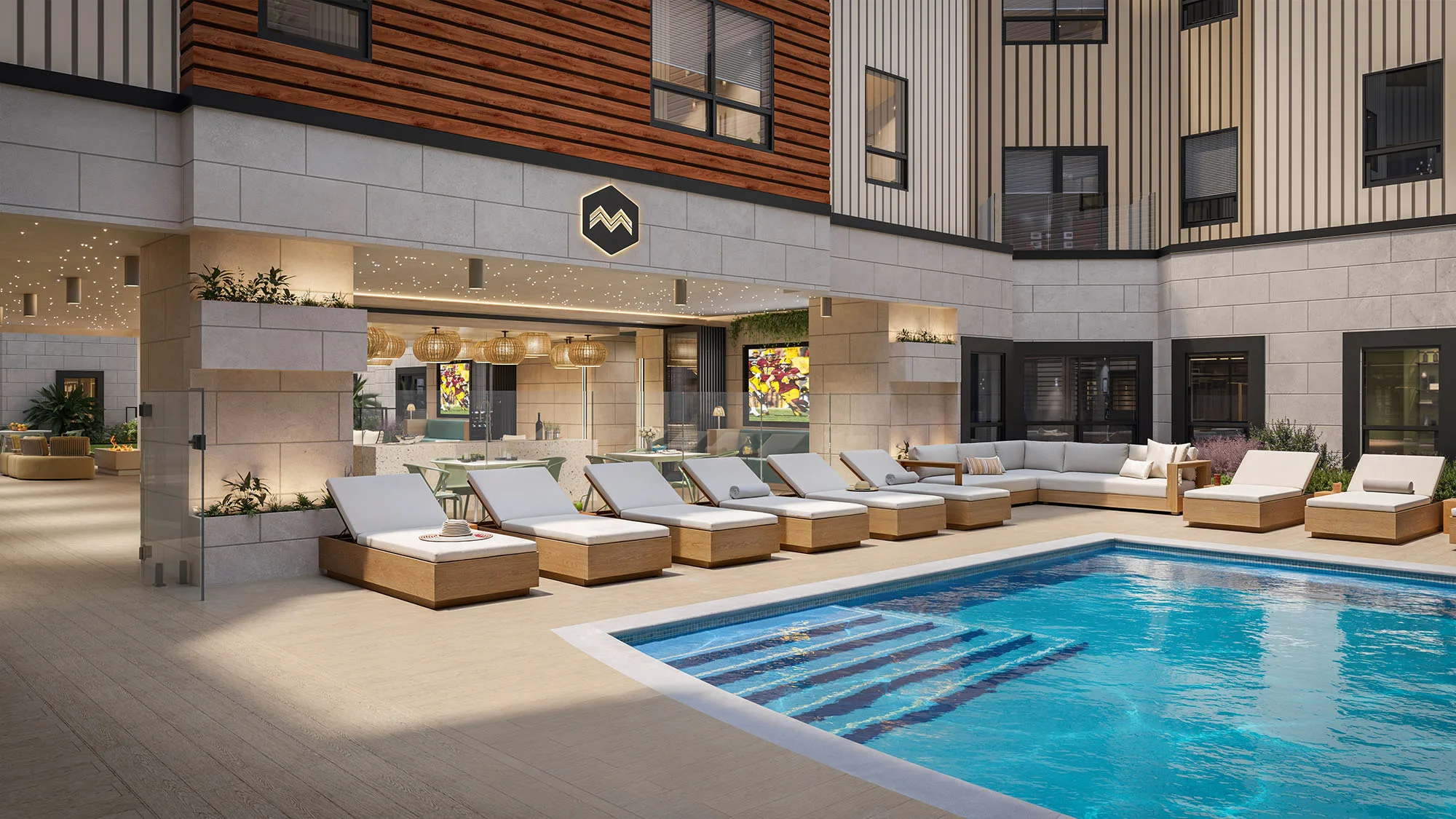 Pool and outdoor lounge area at The Marshall Tempe's luxury ASU off-campus student apartments